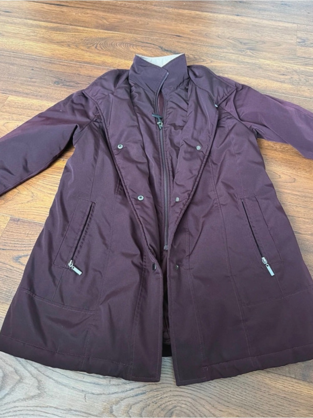 Covington Women's Burgundy Trench Coat with Zip Pockets